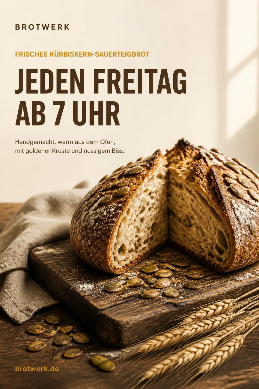 Brotwerk: Fresh pumpkin seed sourdough every Friday from 7 am.