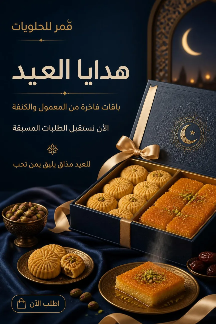Qamar Sweets: Eid gift boxes of maamoul and kunafa, now taking pre-orders.